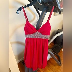 Semi formal mini dress with silver trim, like new. Medium, flattering.